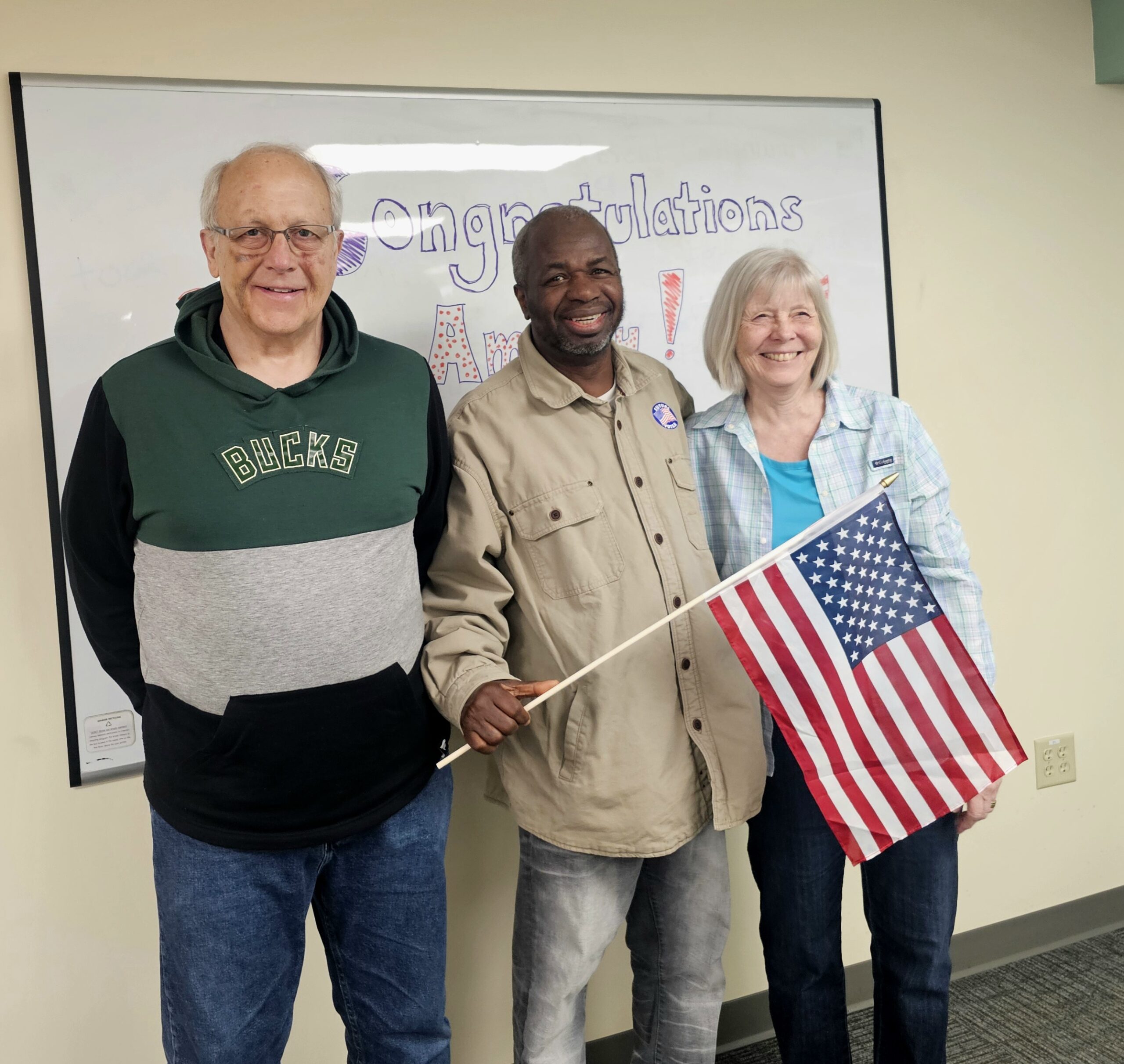 Student with American flag